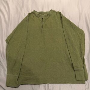 Men's LL Bean Wool Blend Henley Shirt XL Long Sleeve 2 Layer River Green